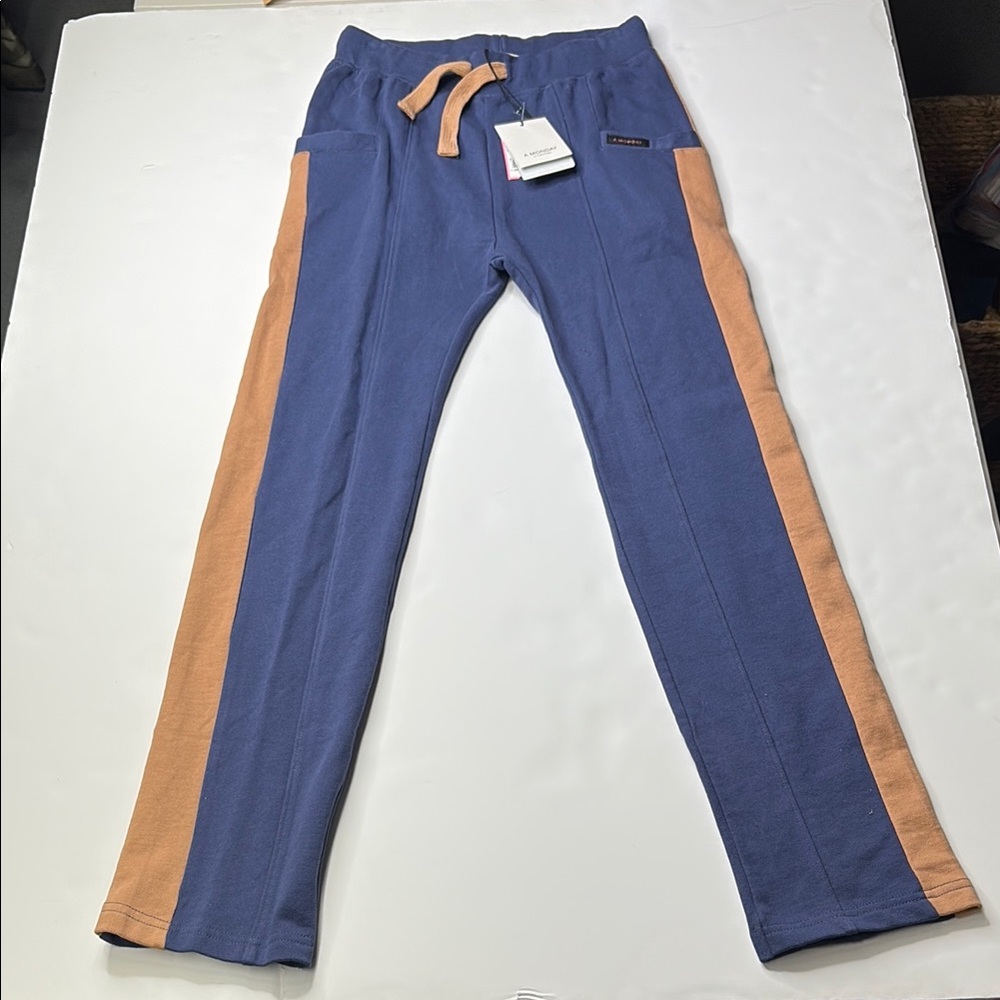 Kids Blue Sweatpants with Tan Side Stripes
